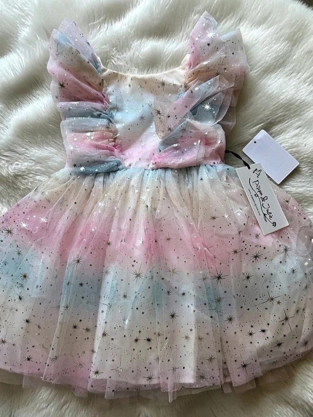 Pippa & Julie Girls 2T Pink & Blue Star Tulle Dress NWT see photos + description